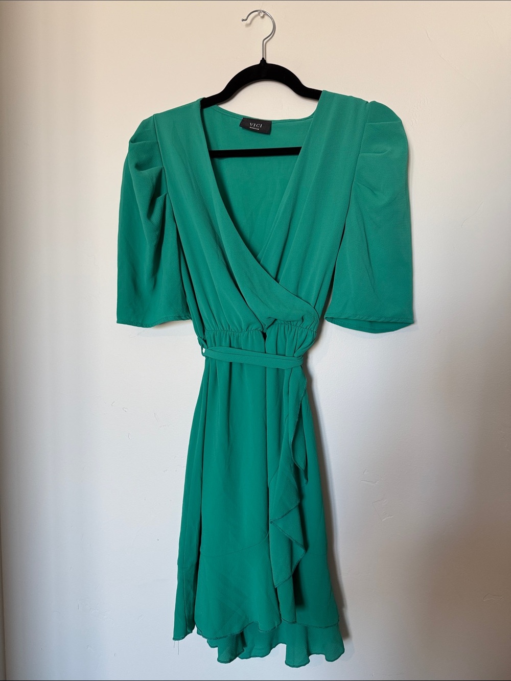 Vici Teal Dress with Puff Sleeves